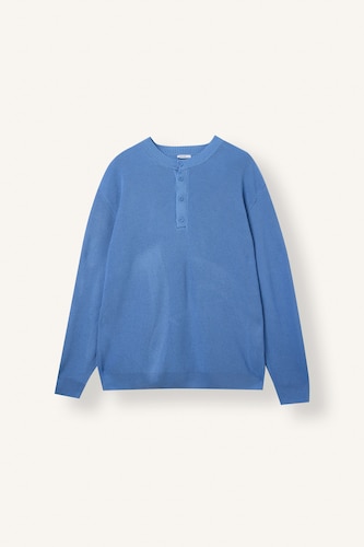 Erkek Açık Mavi Standart Fit Henley Yaka Triko Basic Kazak