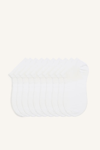Erkek Beyaz Pamuklu 10'Lu Sneaker Çorap