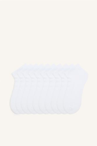 Woman White Woman Seamless 10 Piece Cotton Ankle Socks