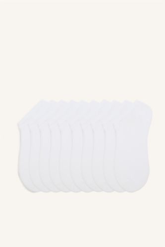 Woman White Woman Seamless 10 Piece Cotton Sneaker Socks