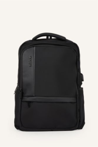 Men Black Faux Leather Backpack