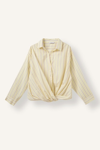 Woman Light Yellow Regular Fit Linen Blended Long Sleeve Shirt