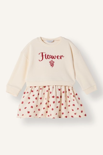 Baby Girl Floral Two-Piece Effect Long Sleeve Dress