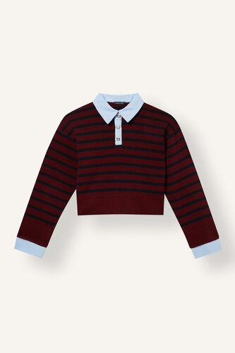 Girl Relax Fit Striped Polo Collar Pullover
