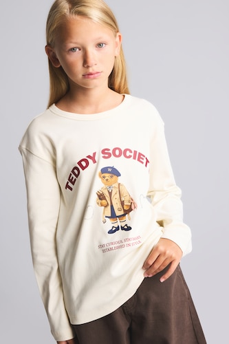 Young Girls - Teen Girls Ecru Animal Long Sleeve T-Shirt