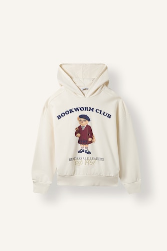Kız Çocuk - Genç Kız Ekru Oversize Ayıcık Baskılı Sweatshirt Kız Çocuk