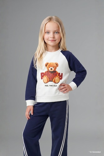 BABY GIRL NAVY Baby Girl 100% Cotton Regular Fit Teddy Bear 2 Piece Set