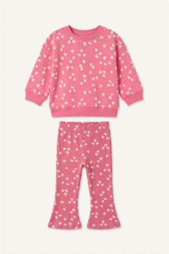 Baby Girls Light Coral 2 piece Regular Fit Crew Neck Flower Set