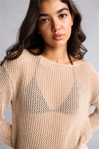 Women Beige Regular Fit Knitwear Pullover