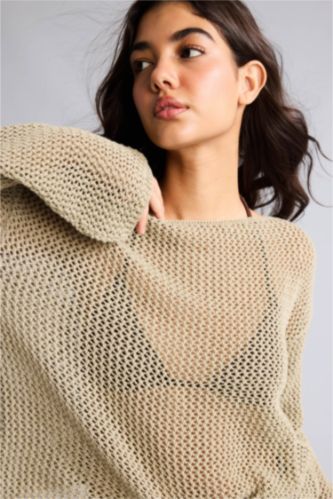 Women Khaki Regular Fit Knitwear Pullover