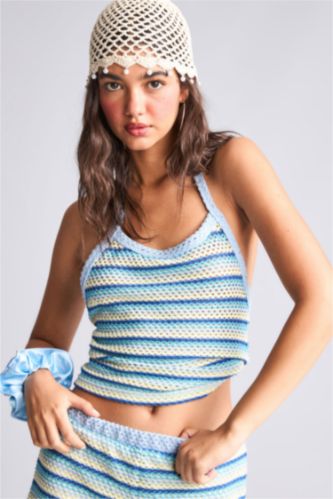 Kadın Açık Mavi Halter Yaka Fitted Atlet