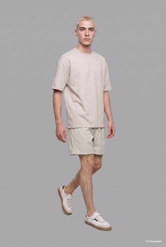 رجال اللون الحجري Baggy Fit Elastic Waist Drawstring Shorts