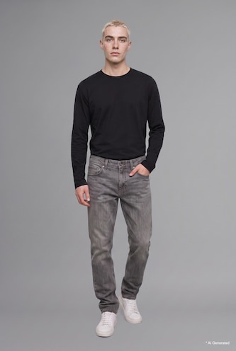 رجال أسود Boxy Fit Basic Cotton Crew Neck Long Sleeve T-Shirt