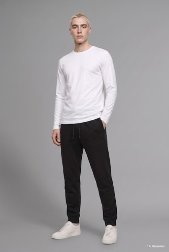 Boxy Fit Crew Neck Cotton Long Sleeve Basic T-Shirt