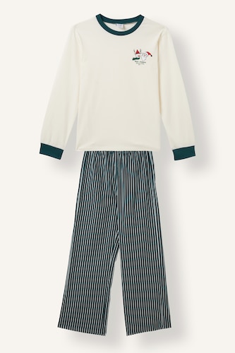 Erkek Çocuk - Genç Erkek Ekru 2'li Pijama Takımı Baskılı Çizgili Erkek Çocuk