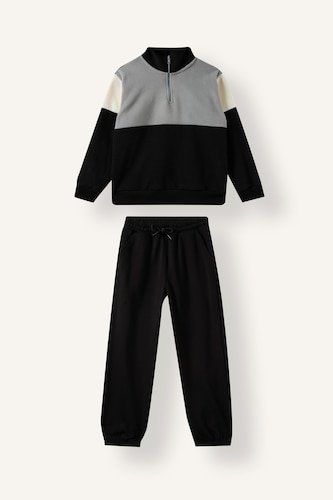 Young Boys - Teen Boys Black Man 2 piece Regular Fit High Neck Set