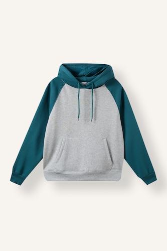 Kadın Koyu Yeşil Oversize Kapüşonlu Reglan Kol Basic Sweatshirt