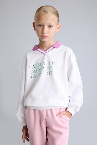 Kız Çocuk - Genç Kız Beyaz Relax Fit Baskılı Sweatshirt Kız Çocuk