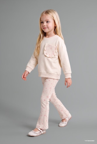 Baby Girl Ecru Baby Girl Sweatshirt Leggings 2 Piece Set