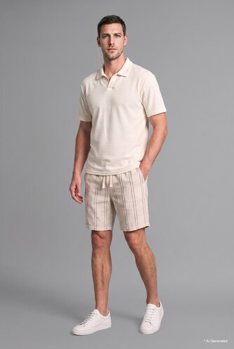 Men Stone Relaxed Fit Striped 100% Cotton Bermuda Shorts