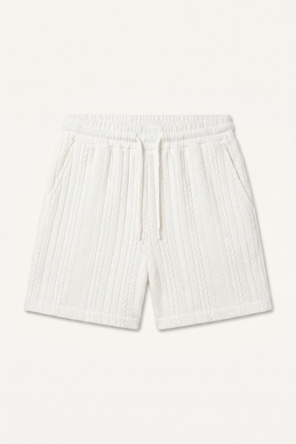 MAN Ecru Relax Fit Knit Texture Denim Shorts