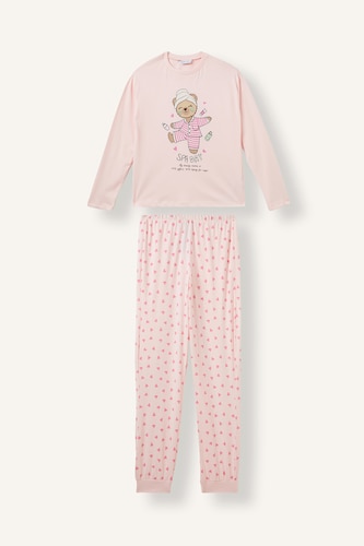 Kız Çocuk - Genç Kız Açık Pembe 2'li Pijama Takım Baskılı Kız Çocuk