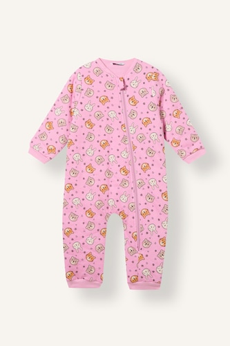 Baby Girls Lilac Regular Fit Animal Print Jumpsuit