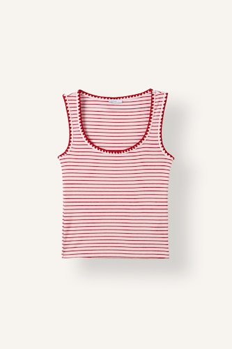 Kadın Kırmızı Slim Fit Çizgili Ribana Atlet