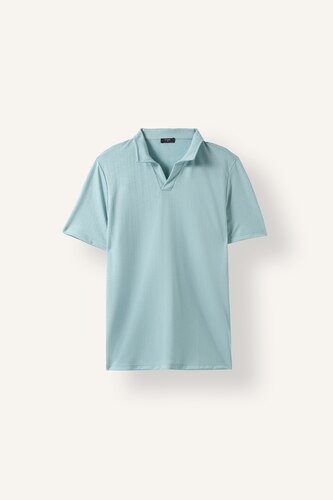 Erkek Açık Mavi Regular Fit Resort Yaka Basic Polo Tişört