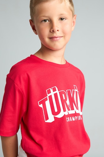 Erkek Çocuk - Genç Erkek Kırmızı Regular Fit Türkiye Baskılı Kısa Kollu Tişört