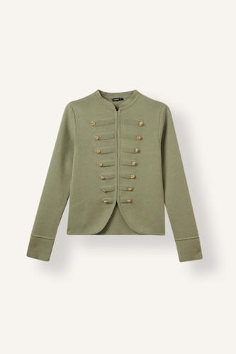Fitted Cropped Napoleon Crew Neck Zip-Up Cardigan