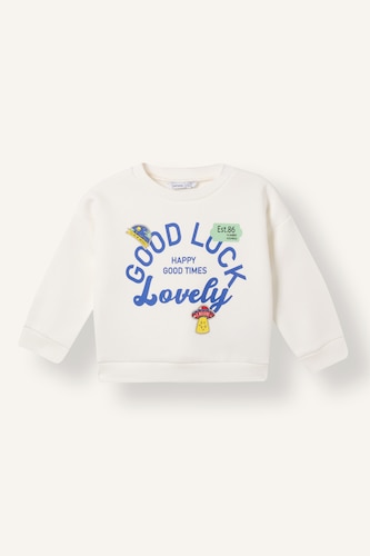 Erkek Bebek Ekru Oversize Baskılı Sweatshirt Erkek Bebek