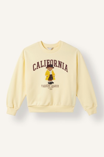 Young Girls - Teen Girls Light Yellow Relax Fit Animal Print Crew Neck Sweatshirt