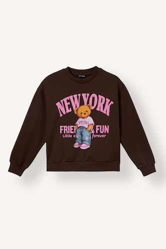 Young Girls - Teen Girls Brown Relax Fit Animal Print Crew Neck Sweatshirt