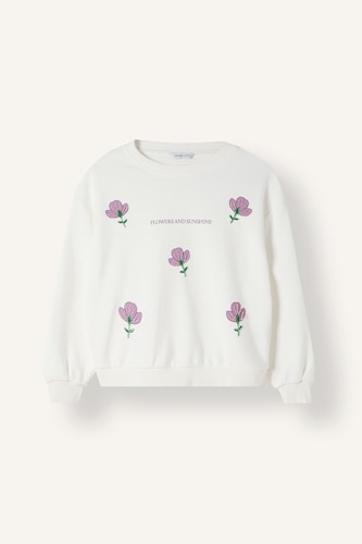 Kız Çocuk - Genç Kız Ekru Relax Fit Çiçekli Sweatshirt Kız Çocuk