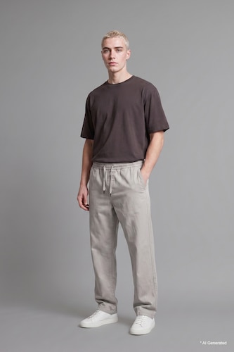 Erkek Açık Gri %100 Pamuk Baggy Fit Pantolon