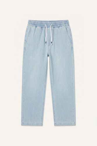 Baggy Fit Elastic Waist Blue Trousers