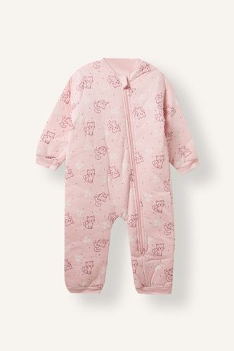 Baby Girls Light Pink Woman Crew Neck Printed Jumpsuit