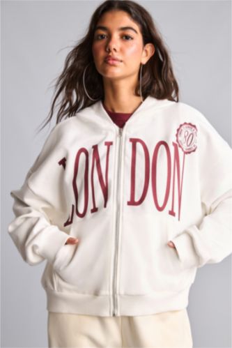 Women White Oversize Fit Thick Sweatshirt Fabric Cardigan