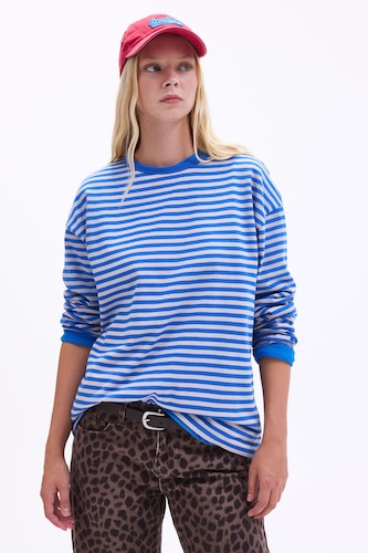 Women Royal 100% Cotton Oversize Fit Crew Neck Jersey Long Sleeve T-Shirt