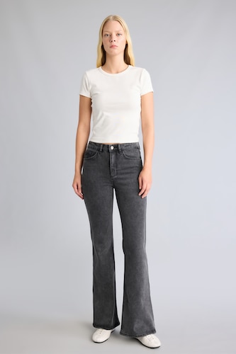 WOMAN Black Flare Fit Mid Waist Jeans
