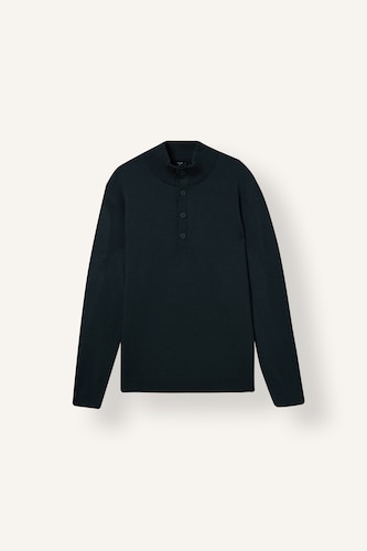 Erkek Koyu Yeşil Standart Fit Düğmeli Triko Basic Kazak