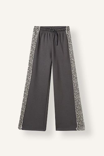 Kız Çocuk - Genç Kız Antrasit Wide Leg Leopar Şeritli Eşofman Altı Kız Çocuk