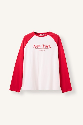 T-shirt oversize imprimé à manches longues 100% coton à col rond