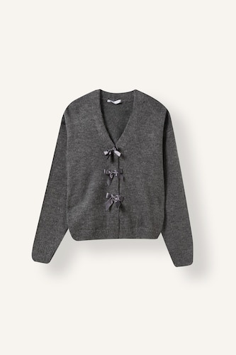 Girl Basic Bow Detail V-Neck Knit Cardigan