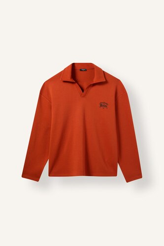 Boxy Fit Polo Yaka Baskılı Sweatshirt