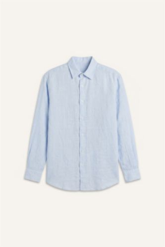 Men Light Blue Relax Fit Linen Blended Long Sleeve Shirt