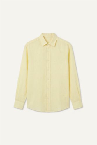 Men Light Yellow Relax Fit Linen Blended Long Sleeve Shirt