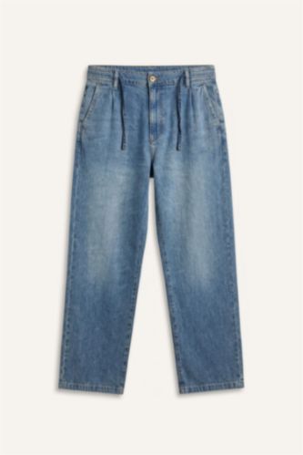 Erkek Mavi Yüksek Bel Wide Leg Pantolon