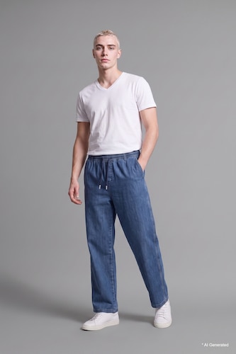 Men Dark Blue Wide Leg Trousers